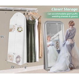 MISSLO 65" Wedding Dress Garment Bag with Bride Tote Bag 6'' Gusseted Dress Bags for Gowns Long 4 Pockets Wedding Dress Storage Bag for Women, White