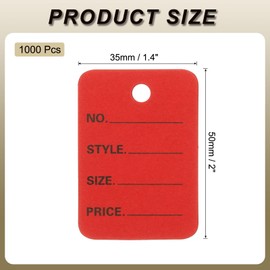 PATIKIL 1000Pcs Price Tags, 2x1.4in Clothing Price Labels Blank Merchandise Marking Tags Size Style Price Perforated Paper Hang for Retail Store Display,Red
