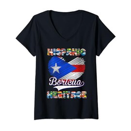 Womens National Hispanic Heritage Month Puerto Rico Flag Boricua V-Neck T-Shirt