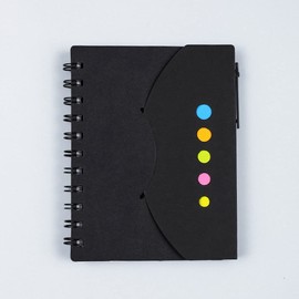 Black 12 x 16 cm Spiral Flip Wirebound Notebook with Lined PP Hard Cover, Ballpoint Pen and Sticky Notes for School, Business, Office, Home, Writing, Note Taking