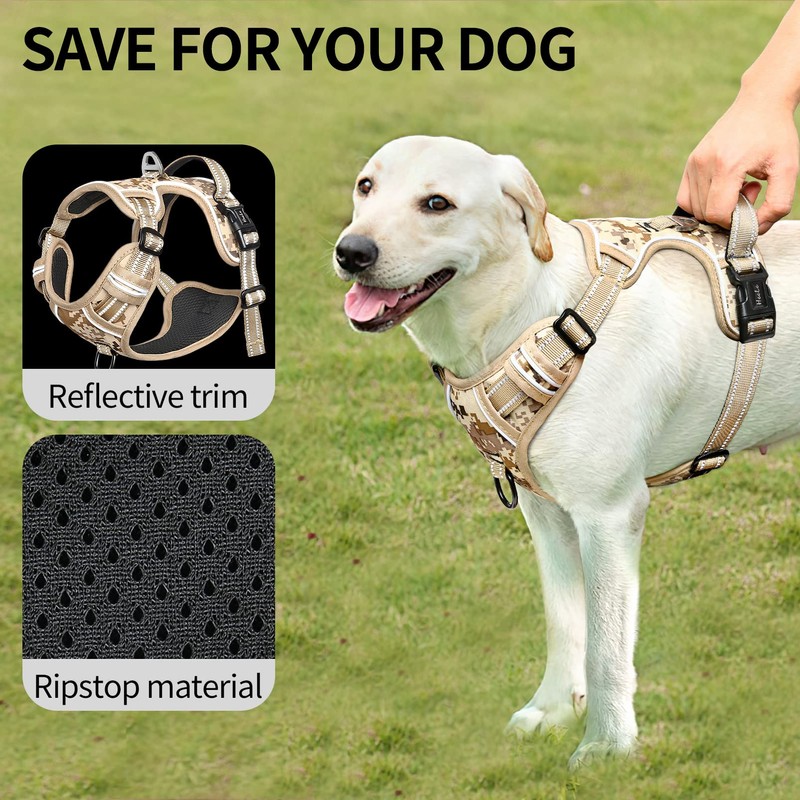 HEELE Dog Harness, Anti-Pull Camo Tan, XL