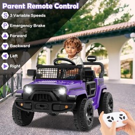 HONEY JOY 12V Kids Ride On Toy, Battery Powered Electric Truck Vehicle for Toddlers, Spring Suspension, LED Lights, 2 Speeds, Slow Start, Ride On Car with Remote Control, Gift for Boys Girls (Purple)
