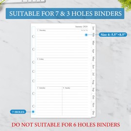 2026 Weekly & Monthly Planner Refill, A5 Medium Planner Inserts with Monthly Tabs, Size 4, 5.5"x8.5", Jan. 2026 - Dec. 2026, 7-Hole Punched