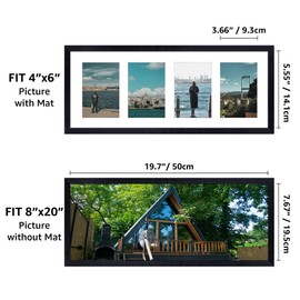 EYMPEU 4x6 Four Opening Picture Frame with Mat or 8x20 Frame without Mat, Black 4 Pciture Frame Collage for 4 x 6 Photo, Horizontal or Vertical Display for Wall, Black 4 Opening 1 Pack