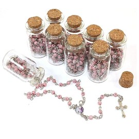 Communion Rosary in Glass Bottle Jar Recuerdos De Bautizo Quinceanera Christening Recuerdos para Primera Comunion Niña Quinceanera Gift for Guests -12 PCS (Pink)