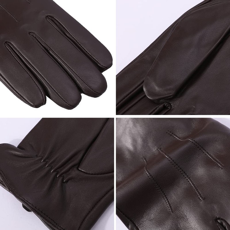 MGGMOKAY Men's Cashmere Lined Leather Gloves, Brown (touchscreen)