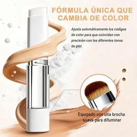 Barra de base de maquillaje que cambia de color, base de maquillaje en barra 2 en 1, con pincel para difuminar, maquillaje hidratante de larga duració