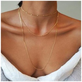 Cimenexe Bohemian Layered Satellite Choker Necklace Gold Long Chain Necklace Minimalist Station Pearl Necklace Layered Satellite Chain Necklace Jewellery for Women and Girls