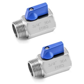QWORK Mini Ball Valve, 2 Pack 3/4" NPT Thread Female and Male 304 Stainless Steel Shut-Off Valves