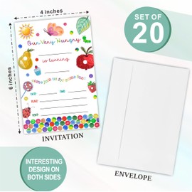 Hungry Caterpillar Birthday Invitation, Hand Draw Theme Birthday Invite Cards With Envelopes, Double-Sided Fill In Style Invites For Boys & Girls, Party Favor & Decorations (20Pcs) - A22