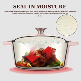 Overmont Enameled Cast Iron Dutch Oven - 4.5QT Pot with Lid Cookbook & Cotton Potholders - Heavy-Duty Cookware for Braising, Stews, Roasting, Bread Baking pink