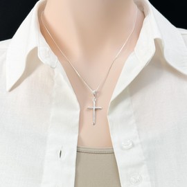Lightweight and Delicate High Polish 925 Sterling Silver Cross Necklace for Women, Baptism, First Communion Gift Necklace for Daughter, Niece, Best Friend (18 inches)