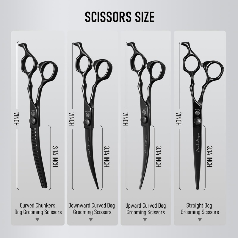 Purple Dragon Dog Grooming Scissors Set - Curved Chunkers, Straight,