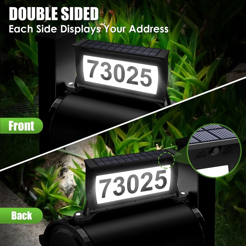 Etetale Solar Address Sign for Mailbox, RGB & Cool White