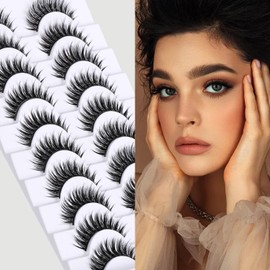 Uytrrsvd 10 Pairs Natural Lightweight False Eyelashes Set | Cat Eye & Fox Eye Styles | Reusable Soft Polyester Fiber Lashes for Daily Wear, Parties & Special Occasions (HH21-08)