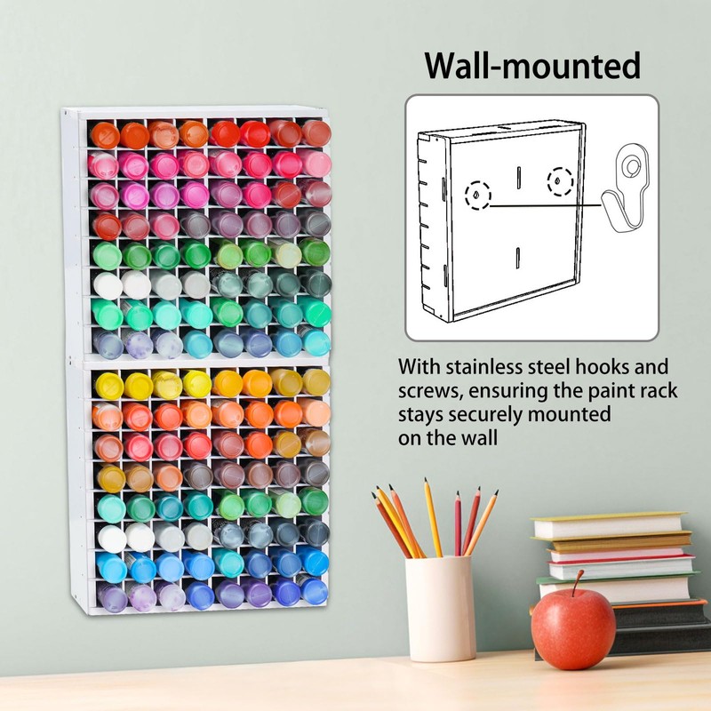 Krafetto 2 Pack 64 Grids Paint Organizer Storage Rack, Wall-mountable