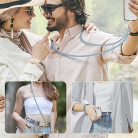 ROCONTRIP Phone Lanyard,2 in 1 Crossbody Lanyard Fashion Silicone Wrist Strap Phone Charms with 2 X Phone Patch for Women Shopping Traveling Outdoor(Blue Grey)