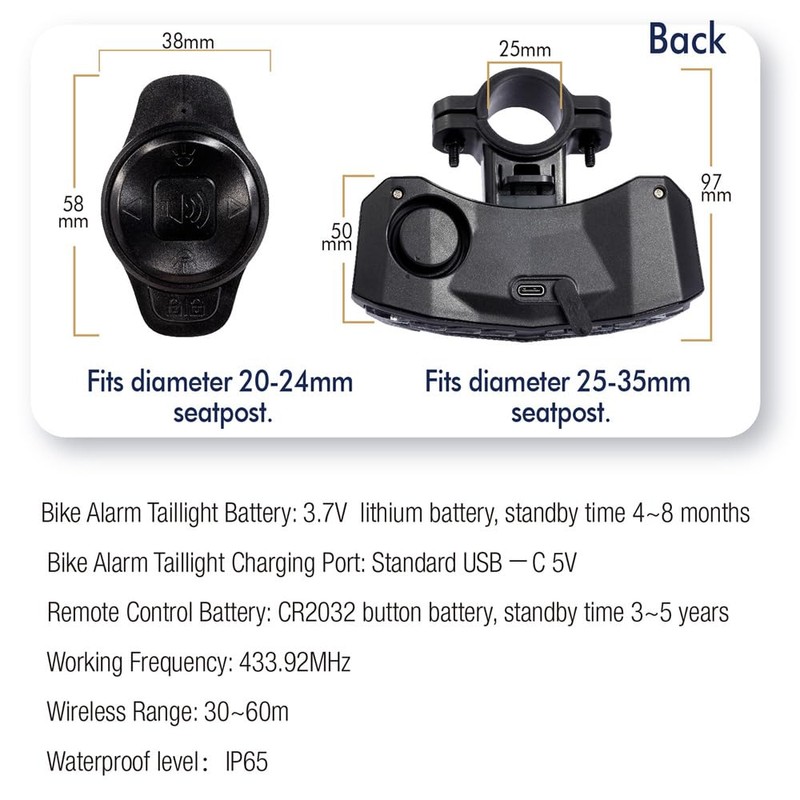 Wireless Bicycle Anti Thief Alarm Rear Tail Light With Turn