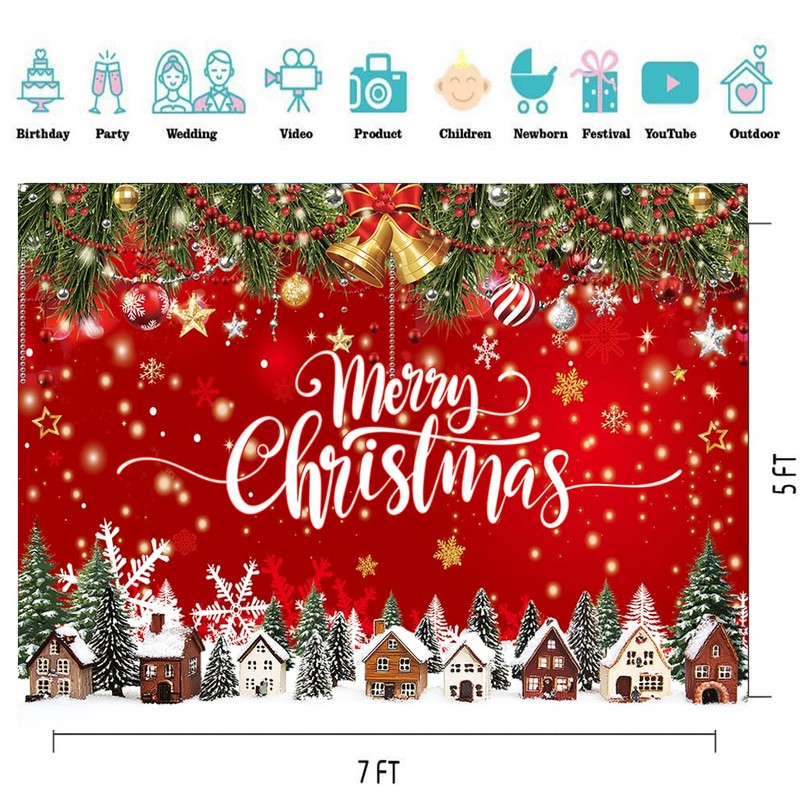 CYLYH 7X5FT Red Christmas Backdrop Merry Christmas Photography Background Xmas