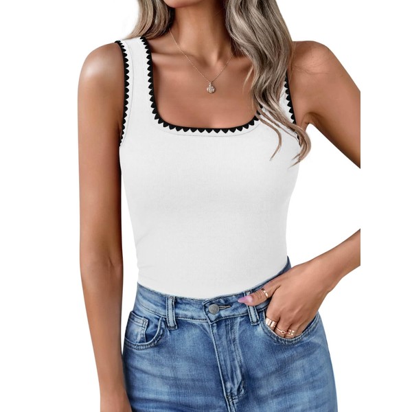 Yousify Womens Tank Tops Square Neck Ribbed Fitted Trendy Tops