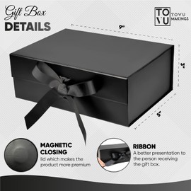 TOVU Makings | 9 x 5 x 3 in. black gift box | black gift boxes | gift boxes with lids | bridesmaid proposal box | black box | gift boxes for presents | large gift box | bridesmaid box | small box