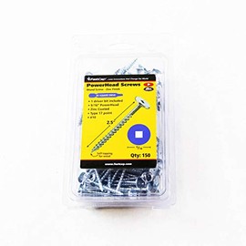 FastCap PowerHead Screws - 2.5-Inch Self-Tapping Oversized Flat Head Wood Screw with #2 Square Drive - Zinc Finish - 150-Pack - 02196