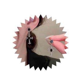 Inateannal Boho Crystal Cross Earrings Silver Cross Dangle Earrings Black Onyx Cross Earrings Gothic Cross Stud Earrings Jewelry For Women And Girls, Zinc, No Gemstone