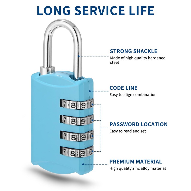 Pack of 4 Combination Padlocks, Small Combination Lock, Lock with
