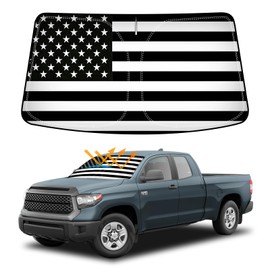D-Lumina Winshield Sun Shade with USA Flag for 2007-2021 to-yota Tundra, Foldable Front Sun Shield Protector Blocks UV Rays, Window Sunshade Sun Visor Interior Accessories