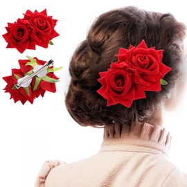 Qianyu Rose Flower Hair Combs Red Rose Flower Bohemia Flannel Elegant Hairpins Bride Hanfu Costume Hair Clips Decor Accessories for Women Girls Party Wedding Mother's Day Headpieces