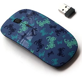 CJCBROES 2.4G Wireless Mouse with Cute Pattern Design for All Laptops and Desktops with Nano Receiver - Beautiful Butterfly iterative Texture