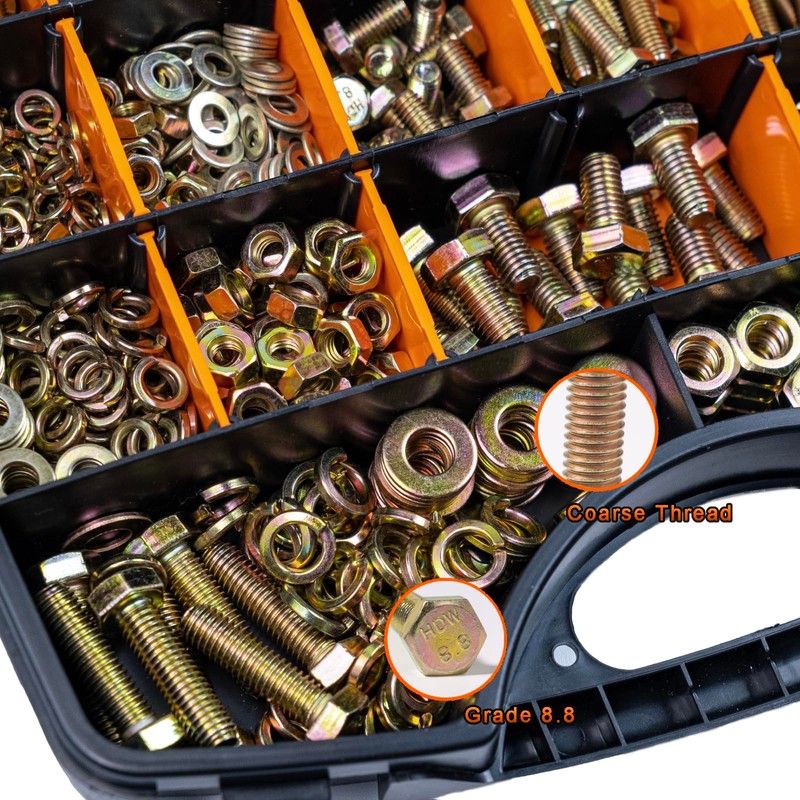 Metric Bolt Assortment, 966PCS High-Strength Grade 8.8 M4 M5 M6