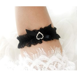LeJulyeekay Womens garters Wedding Garters for Bride with Bow Party Prom Leg Lace Black Garter (1-black a)