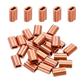 sourcing map Copper Duplex Oval Crimping Sleeve 1/8"(2.5mm) Cable Ferrule Crimping Loop Sleeve for Wire Rope Cable Fishing Line, Pack of 25