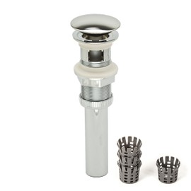 PF WaterWorks DecoDRAIN Push Pop-Up Sink Drain with Hair Catcher, Plated ABS Body with Overflow - Umbrella Cap (Dia 2.5"); Chrome; PF0712-CH-WS