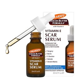 Palmer's Suero para cicatrices de fórmula de manteca de cacao, aceite iluminador de piel para rostro y cuerpo, suero concentrado con vitamina E, sin f