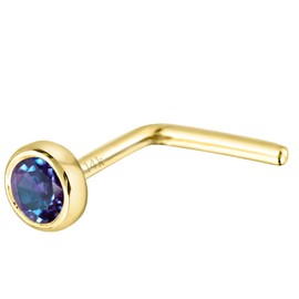 Jewelry Avalanche Solid 14K Yellow Gold L-Shape Stud Bezel Set 3mm Alexandrite 22G L-Bend Nose Stud - June Birthstone Nose Ring Stud LSBZ-ALX30YG