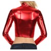 Sakkas 141786 Metallic Liquid Mock Neck Turtleneck Long Sleeve Crop