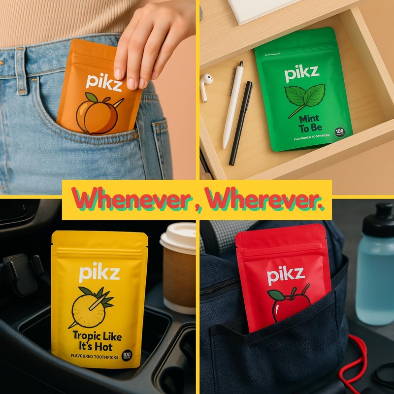 pikz Flavoured Toothpicks – Bold Natural Flavours, Resealable Packs –