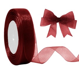 JaoZuyard Burgundy Organza Chiffon Ribbon 1/2 inch X 50 Yards Sheer Ribbon for Flower Fabric for Wedding Invitations Bridal Bouquets Party Decoration Gift Wrapping Bow Making