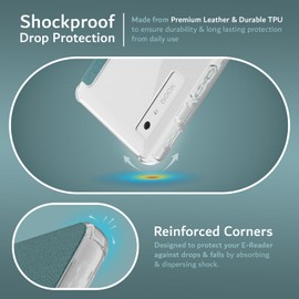 TUDIA SKN FLIP V2 Designed for Onyx Boox Palma 2 Case - [Enhanced Auto Wake/Sleep Technology] Shockproof Slim Transparent TPU Back with Textured Leather Cover (Clear Turquoise)