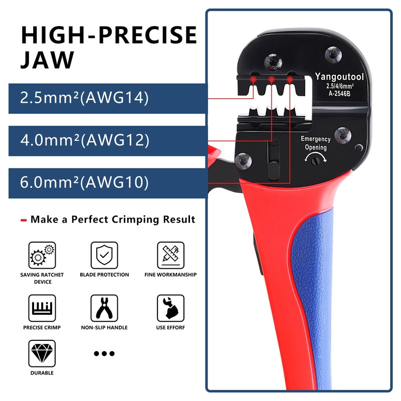 Yangoutool Solar Crimping Tool YG-2546B for AWG 14-10(2.5/4/6.0mm2) PV Connectors