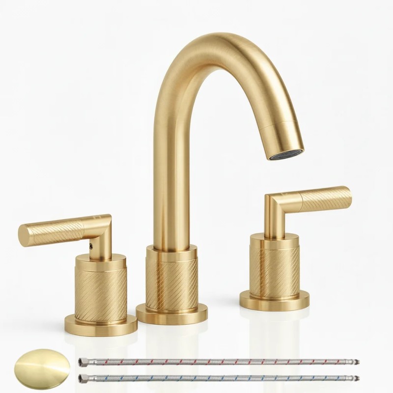 Gold Bathroom Faucet 2 Handle 8 Inch Deck Mounted 3
