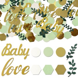 400 Pcs Greenery Baby Shower Confetti, 2 Style Sage Green Table Scatter, Boho Love Theme Party Confetti Glitter Confetti Birthday Table Decorations for Wedding Birthday Party Supplies