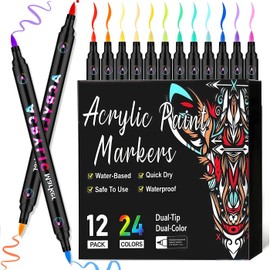Bolígrafo Acrílico Doble Punta 24 Colores, Plumones Acrilico 1-5mm, Marcadores de Arte Resistentes al Agua, No Se Desvanece, Para Niños y Adultos, Ideal para Colorear, Dibujar y Carteles