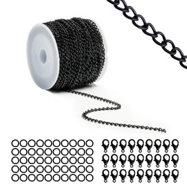 Lemonkey 33 Feet Metal Black Necklace Chains Curb Links Chains Bulk for Jewelry Making DIY Craft Kit with Lobster Clasps Jump Rings