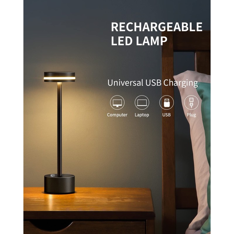 PUSU Portable Table Lamp Battery Powered LED Lamp Cordless Table