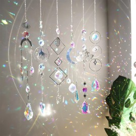 Sun Catcher, Crystal Window, Pack of 6, Lotus Beads Pendant Decoration, Hanging Window Decoration, Crystal Sun Catcher, Crystal Rainbow Sun Catcher, Rainbow Crystal Pendant, Home/Garden Decoration