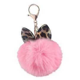 BUZZxSELECTION Women's Cat Ear Cat Leopard Print Keyring Charm Keychain AC113 (02 Pink)