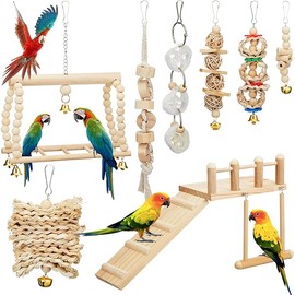 10 Pcs Parrot Swing Toys and Bird Perches Platform with Climbing Ladder Chewing Standing Hanging Parakeet Toys Bird Cage Accessories for Budgerigar Conure Cockatiel